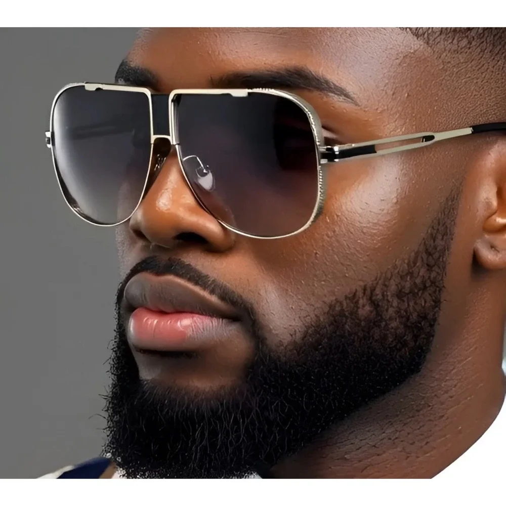 Mens Sunglasses Silver Square Frame Black Lens‎ Fashion Trendy Driving UV Lentes